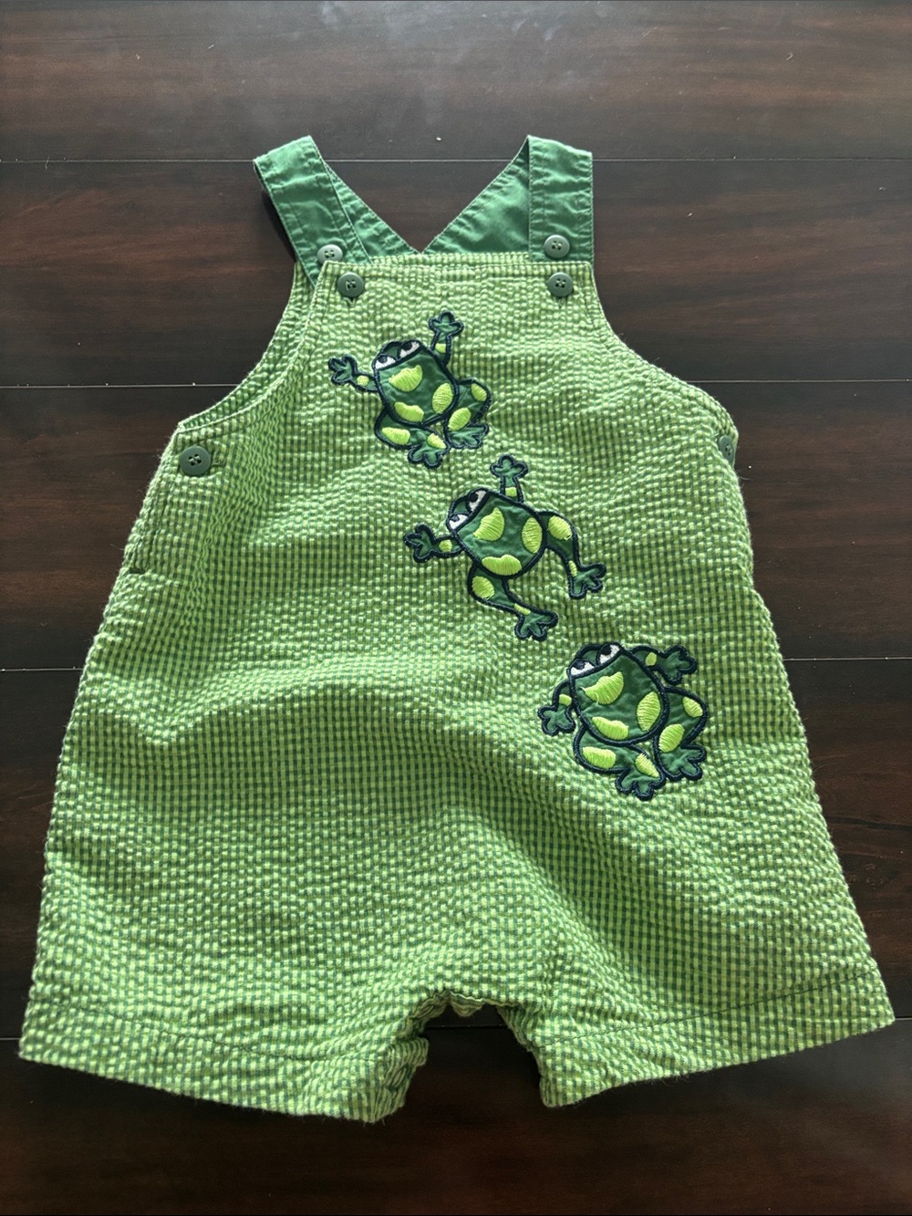 okie dokie Green Frog Embroidered Romper